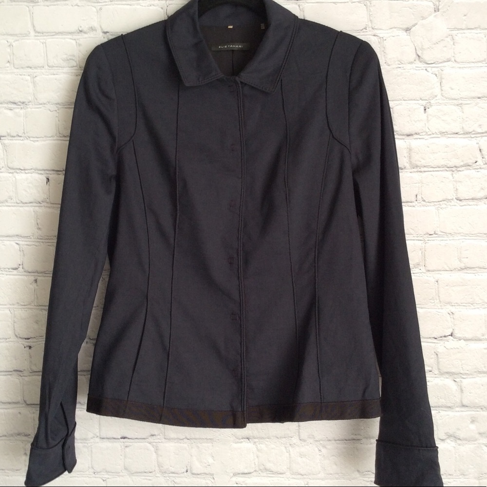 Elie Tahari Navy Snap Lightweight Jacket